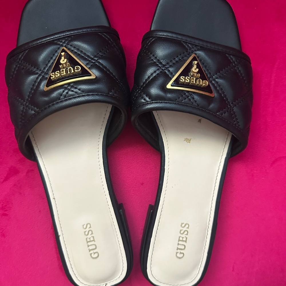 GUESS Black Quilted Slide Sandals